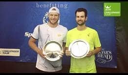 Brian Baker (R) teams with Sam Groth to win his fifth Challenger doubles title of 2016 in Charlottesville.