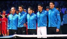Argentina's Davis Cup final team [L to R]: Daniel Orsanic, Leonardo Mayer, Guido Pella, Federico Delbonis and Juan Martin del Potro.