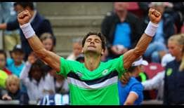 David Ferrer celebra la victoria en la primera ronda del SkiStar Swedish Open 2017.