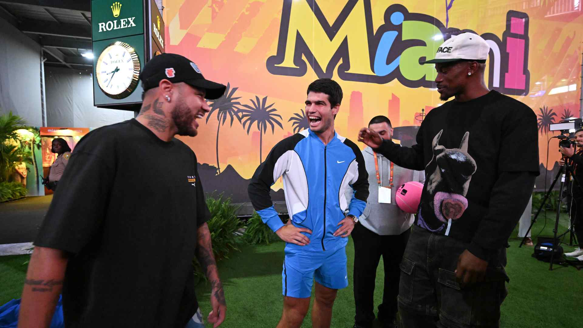 Neymar, Carlos Alcaraz y Jimmy Butler durante la jornada de este lunes en el Miami Open presented by Itaú.