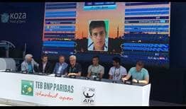Croatian Borna Coric and Turkish wild card Cem Ilkel participate in the Istanbul draw ceremony on Saturday.