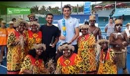 Noah Rubin (left) is the champion in Noumea, edging Taylor Fritz for his third ATP Challenger Tour trophy.