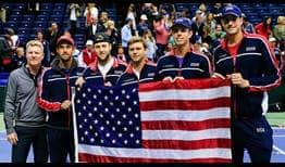 The United States Davis Cup team celebrates reaching its first semi-final in the event since 2012 by eliminating defending finalist Belgium.