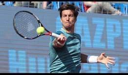 No. 5 seed Aljaz Bedene beats Lorenzo Sonego in the quarter-finals to move within a match of his second consecutive final in Budapest.