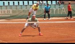 Dominic Inglot (serving) and Robert Lindstedt won their opening match in Istnabul on Wednesday.