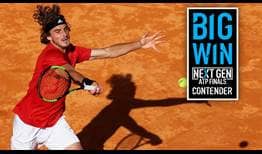 Stefanos Tsitsipas upsets top seed Kevin Anderson in Estoril Thursday.
