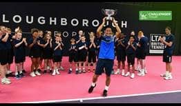 Hiroki Moriya celebrates his third ATP Challenger Tour title, prevailing in Loughborough, UK.