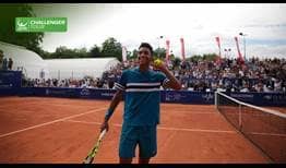 Felix Auger-Aliassime celebrates a successful title defence at the ATP Challenger Tour event in Lyon, France.