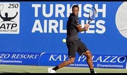 Gael Monfils advances to his third semi-final of the season, losing just four first-service points against Guillermo Garcia-Lopez in Antalya.