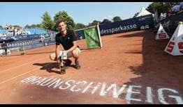 Yannick Hanfmann celebrates his third ATP Challenger Tour title in Braunschweig, Germany.