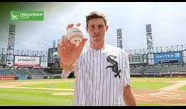 Reilly Opelka throws out the first pitch at the Chicago White Sox game, during the Oracle Challenger Series Chicago.