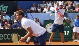 Americans Ryan Harrison and Mike Bryan defeat Ivan Dodig and Mate Pavic of Croatia in the Davis Cup World Group semi-finals on Saturday.