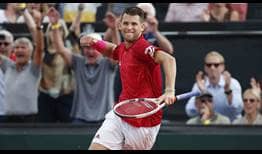 Austria's Dominic Thiem defeats #NextGenATP Australian Alex De Minaur in the Davis Cup World Group Play-offs on Sunday.