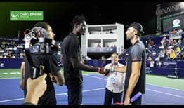 Ivo Karlovic meets the tallest basketball player in the world, Mamadou N'Diaye, at the ATP Challenger Tour event in Monterrey, Mexico.
