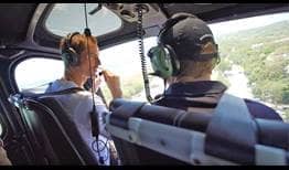 Former World No. 1 Andy Murray flies in a helicopter over Stradbroke Island ahead of the Brisbane International.