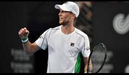 Andreas Seppi celebrates reaching his ninth ATP Tour final on Friday with victory over Diego Schwartzman in Sydney.