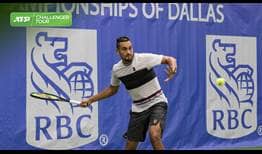 Nick Kyrgios practises at T Bar M Racquet Club, ahead of the RBC Tennis Championships of Dallas.