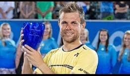 Radu Albot on Sunday lifts his first ATP Tour trophy in Delray Beach after defeating Daniel Evans in the final.
