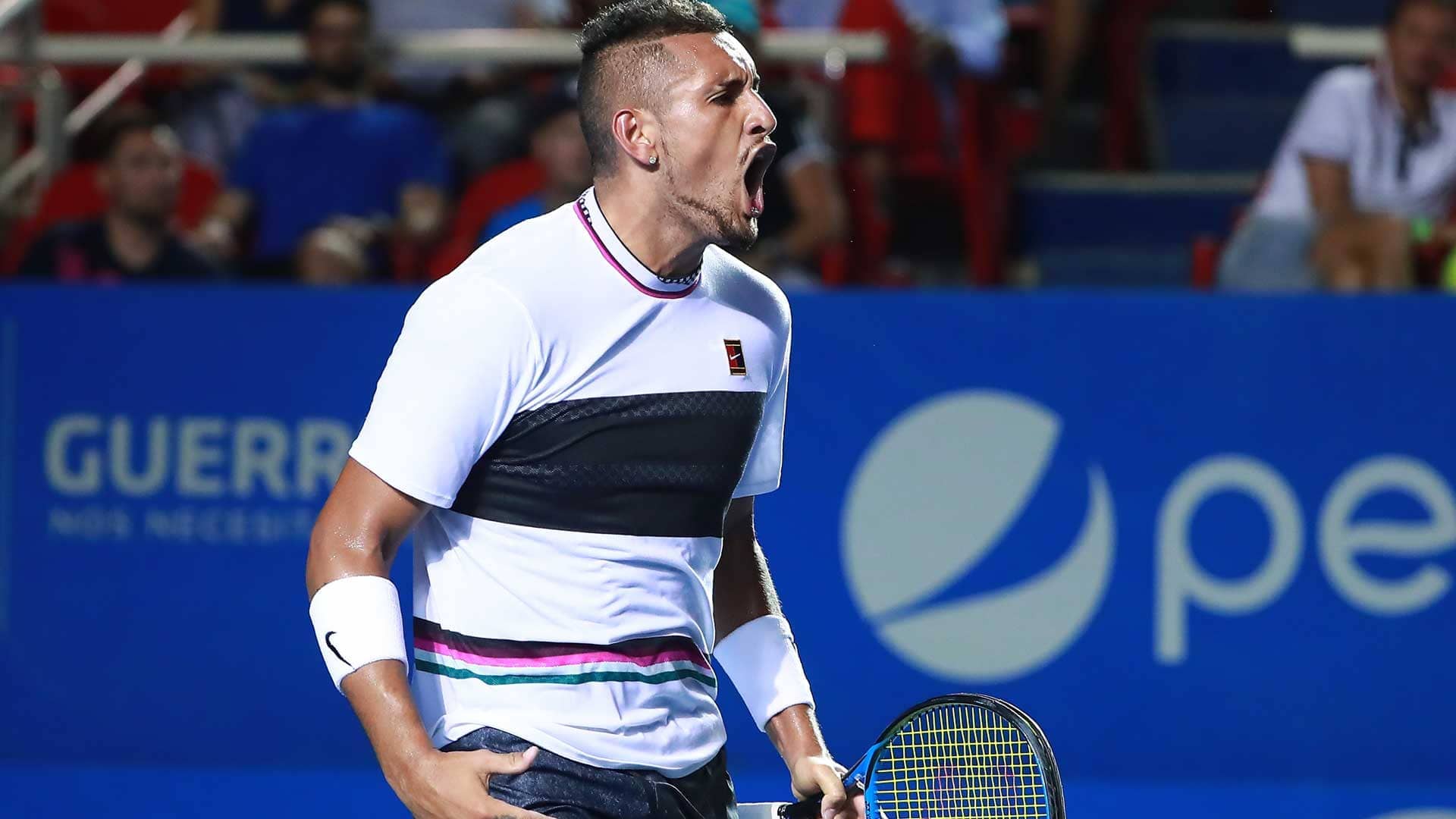 <a href='https://www.atptour.com/en/players/nick-kyrgios/ke17/overview'>Nick Kyrgios</a> reacts in his quarter-final vs. <a href='https://www.atptour.com/en/players/stan-wawrinka/w367/overview'>Stan Wawrinka</a> in Acapulco