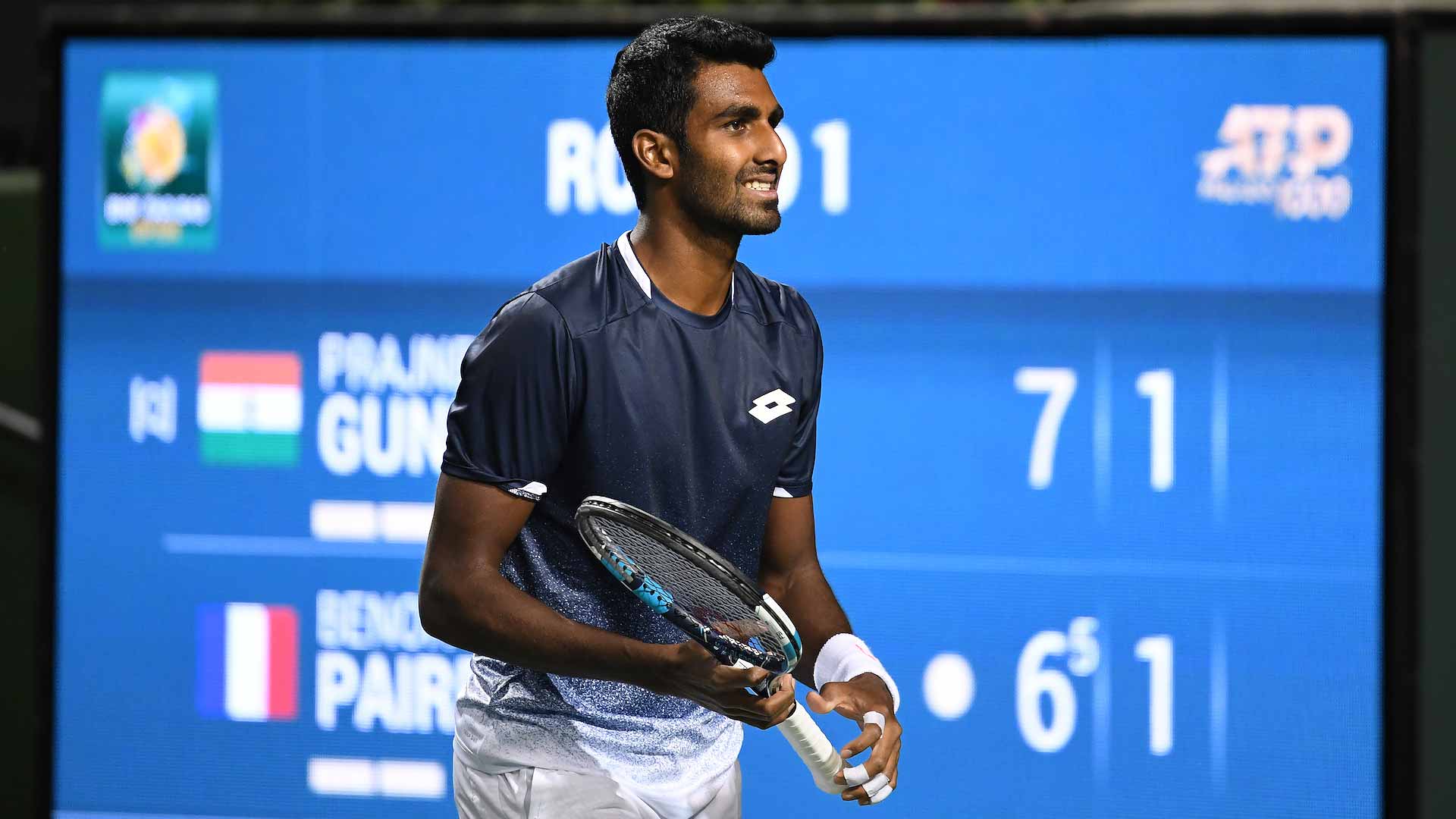  <a href='https://www.atptour.com/en/players/prajnesh-gunneswaran/ga94/overview'>Prajnesh Gunneswaran</a>, India's No. 1 player, wins his first ATP Masters 1000 main draw match at the <a href='https://www.atptour.com/en/tournaments/indian-wells/404/overview'>BNP Paribas Open</a> in Indian Wells.