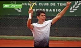 15-year-old Carlos Alcaraz Garfia celebrates his first Top 200 win, reaching the third round at the ATP Challenger Tour event in Murcia, Spain.