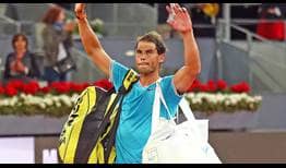 Rafael Nadal thanks the Madrid fans after losing to Stefanos Tsitsipas for the first time.