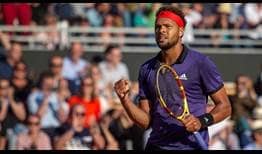 Jo-Wilfried Tsonga, the 2017 champion, celebrates booking his place in the Lyon quarter-finals after a hard win over Steven Diez on Wednesday.