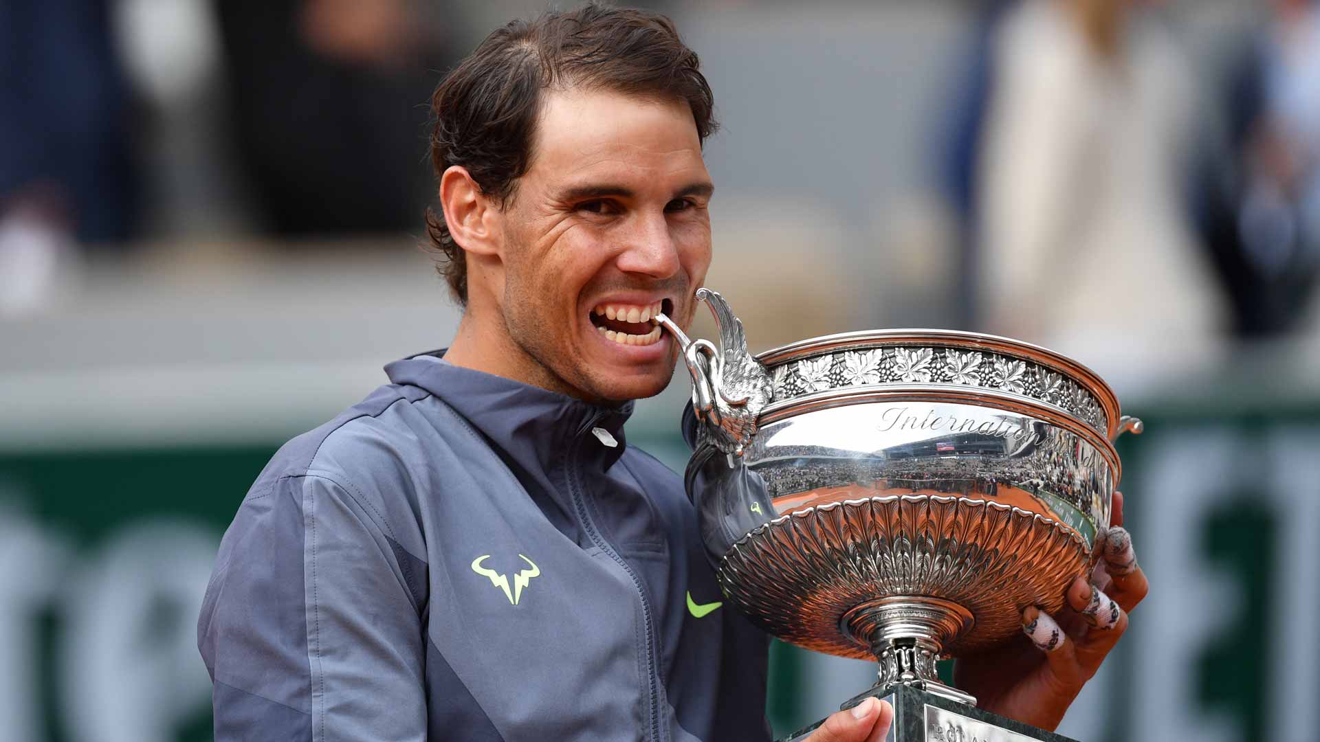 Rafael Nadal celebrates with his 12th Roland Garros trophy.