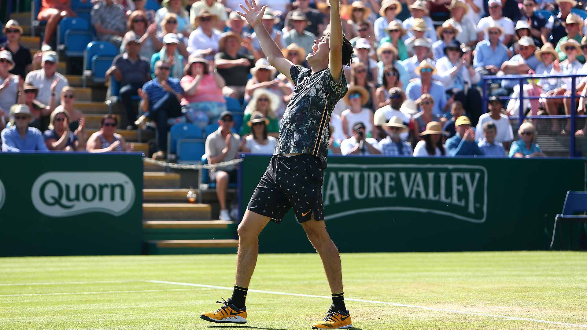 Taylor Fritz celebrates winning his maiden ATP Tour title