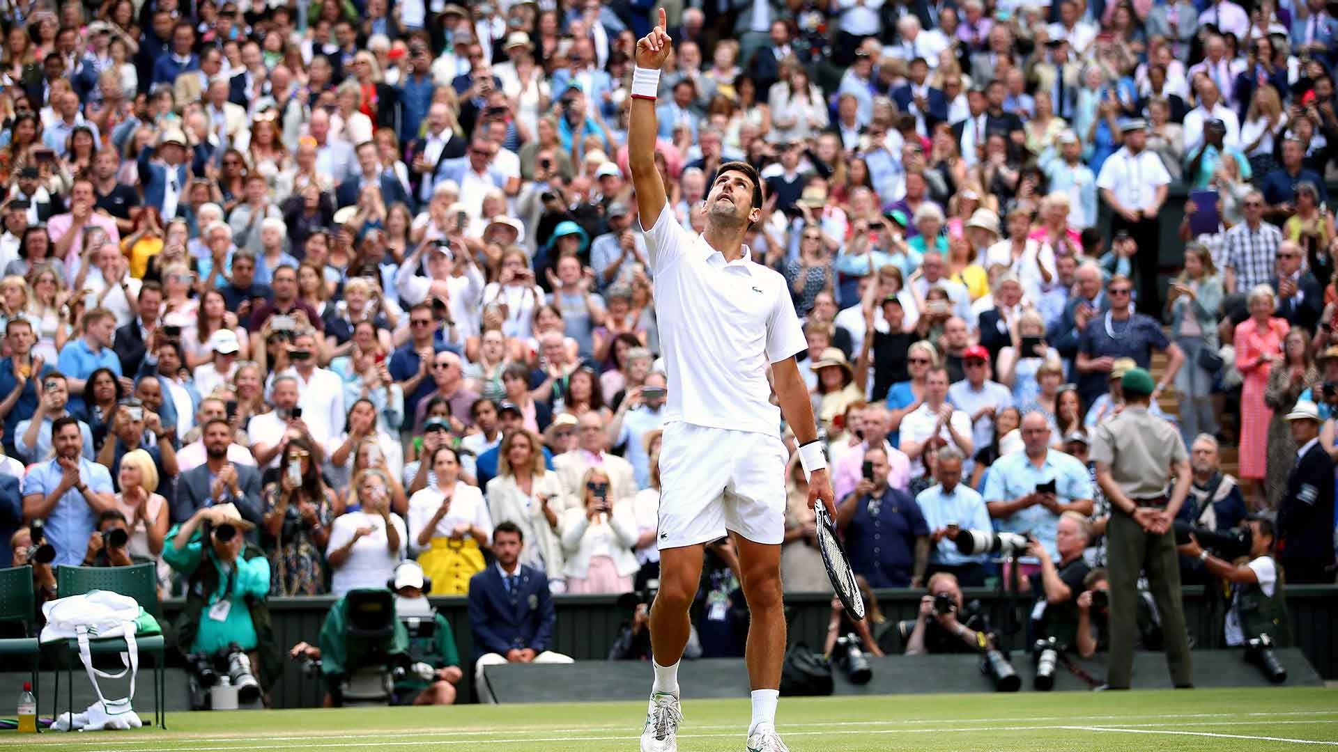 <a href='https://www.atptour.com/en/players/novak-djokovic/d643/overview'>Novak Djokovic</a> celebrates winning his fifth <a href='https://www.atptour.com/en/tournaments/wimbledon/540/overview'>Wimbledon</a> title on Sunday.