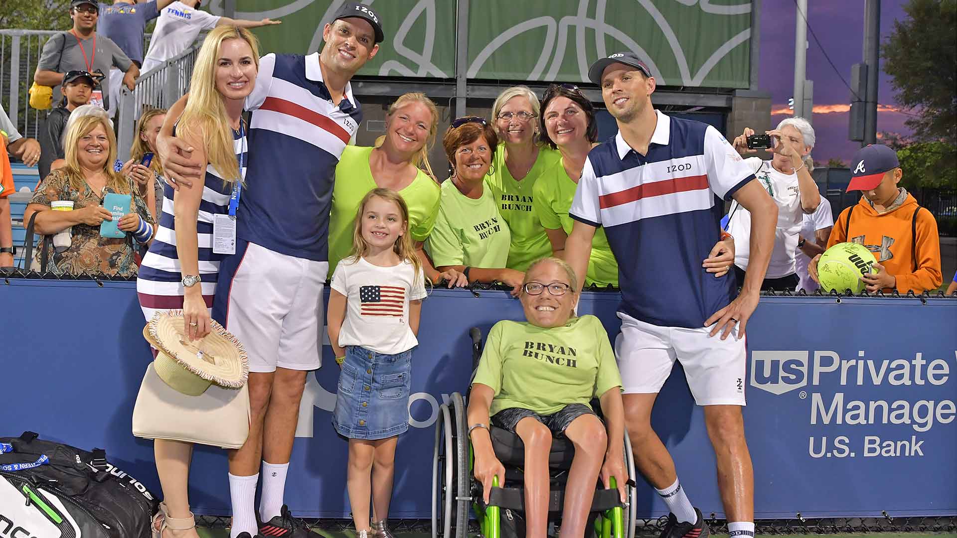 Bryan brothers celebrate their 110th team win with family and members of the 'Bryan Bunch'.