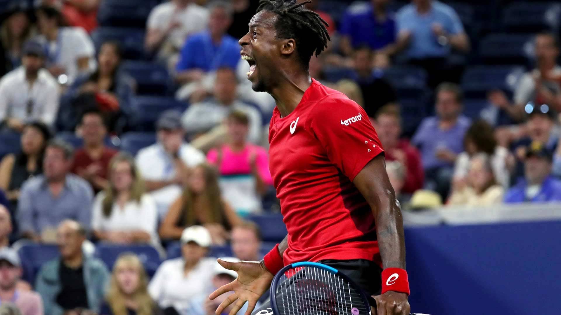 <a href='https://www.atptour.com/en/players/gael-monfils/mc65/overview'>Gael Monfils</a> reacts in his third-round match at the 2019 <a href='https://www.atptour.com/en/tournaments/us-open/560/overview'>US Open</a>