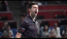 Novak Djokovic celebrates beating Go Soeda on Wednesday in Tokyo.
