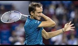 Daniil Medvedev saves four of five break points to beat Stefanos Tsitsipas at the Rolex Shanghai Masters on Saturday.