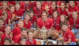 Roger Federer celebrates his 10th Basel trophy and 103rd tour-level title on Sunday.
