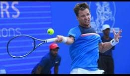 Ricardas Berankis saves two set points in the first set en route to beating Cedrik-Marcel Stebe on Wednesday in Pune.