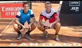 Roberto Carballes Baena and Alejandro Davidovich Fokina lift their first ATP Tour doubles trophy at the Chile Dove Men+Care Open.