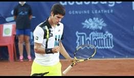 Carlos Alcaraz celebra un punto en el torneo ATP Challenger Tour de Cordenons (Italia).