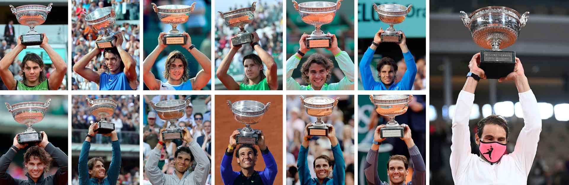 Nadal, 13 <a href='https://www.atptour.com/en/tournaments/roland-garros/520/overview'>Roland Garros</a> trophies