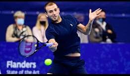 Daniel Evans could not convert any of his four match points in the second set tie-break on Saturday against Ugo Humbert in Antwerp.
