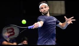 Fourth seed Grigor Dimitrov is more aggressive in the second and third sets of his semi-final against Alex de Minaur on Saturday in Antwerp.