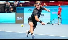 Stefanos Tsitsipas wins 82 per cent of his first-serve points en route to a three-set victory against Jan-Lennard Struff on Wednesday.