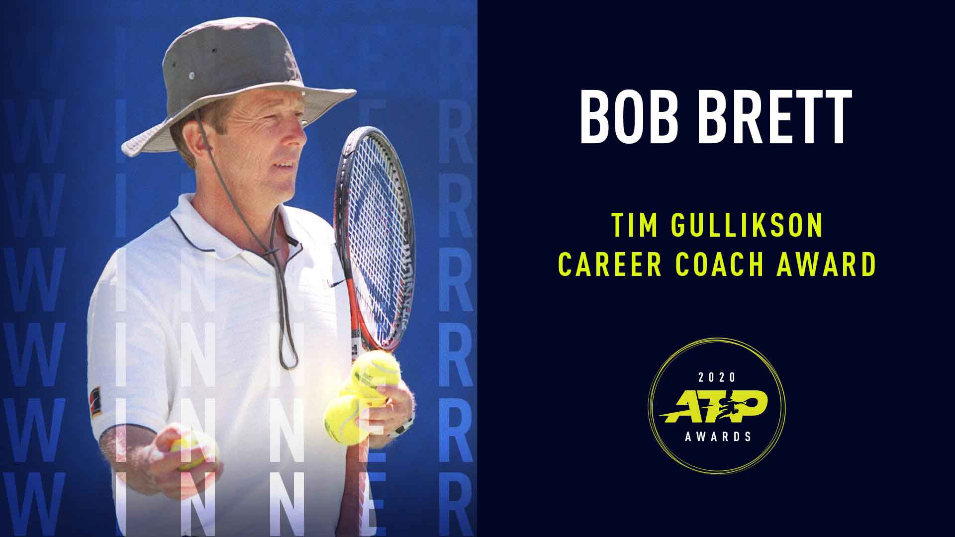 Australian coach Bob Brett, who was mentored by Harry Hopman, is the recipient of the 2020 Tim Gullikson Career Coach Award.