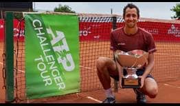 Daniel Galan celebrates his second ATP Challenger Tour title, and first of 2020, in Lima.