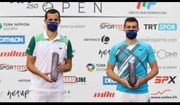 Mate Pavic and Nikola Mektic celebrate capturing the Antalya Open doubles title on Tuesday.