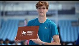 Jannik Sinner celebrates capturing his second ATP Tour title on Sunday at the Great Ocean Road Open.