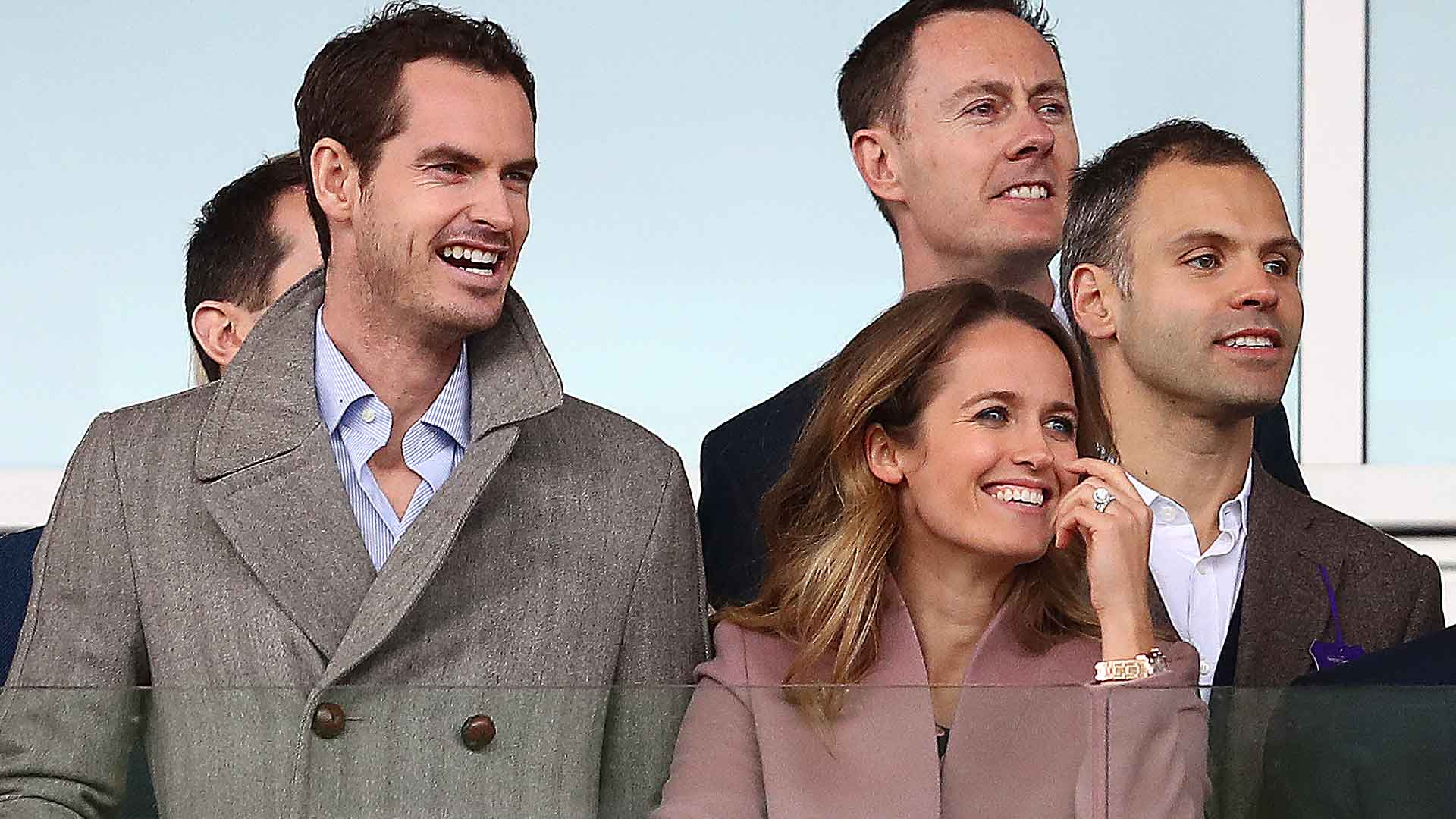 Andy Murray and his wife, Kim, watch the opening horse race on Ladies Day at the 2019 Cheltenham Festival.