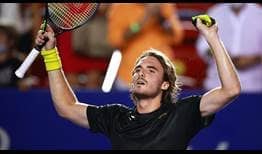 Stefanos Tsitsipas celebrates his three-set victory over Felix Auger-Aliassime in the Acapulco quarter-finals, his third from five ATP Head2Head meetings with the Canadian.