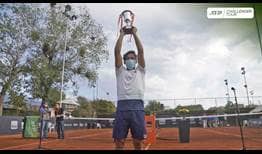 Sebastian Baez celebrates his second ATP Challenger Tour title in Santiago, Chile.