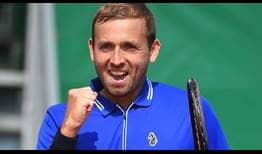 Daniel Evans saves seven of 10 break points en route to an upset win against Novak Djokovic on Thursday.